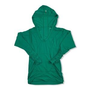 Zella Green Hooded Pullover Shirt L/S Thumb Holes Kangaroo Pocket Sz S Stretch